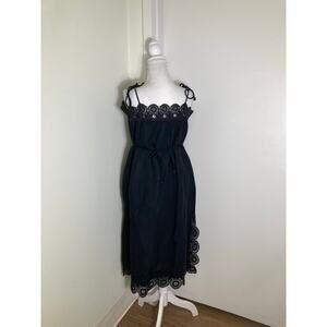 Sea Black Linen Spaghetti Tie Strap Dress Sz S